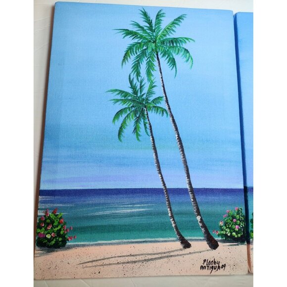 Antigua Beach Shoreline Original Oil Paintings on Canvas Signed P Looby 2009 - Picture 3 of 6